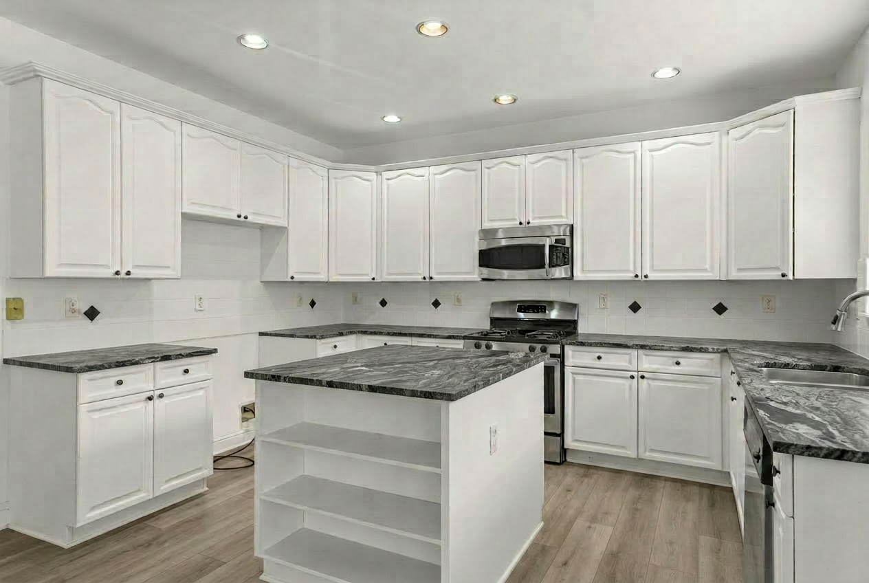 Kitchen (Grey & Black Stone + Wood Floor)