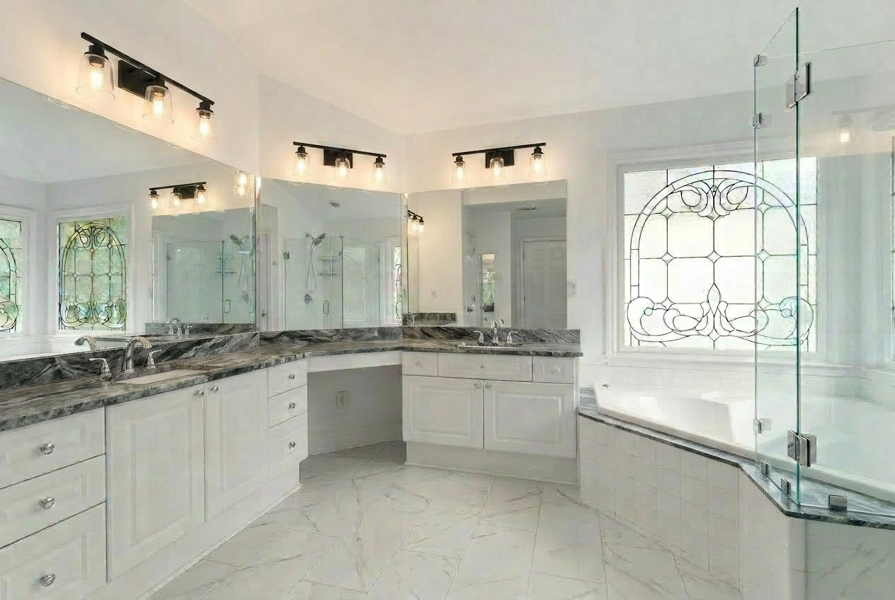 Primary Bath (Grey & Black Stone)